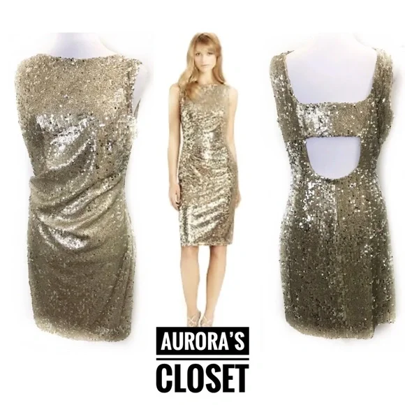 david meister gold cocktail dress David Meister